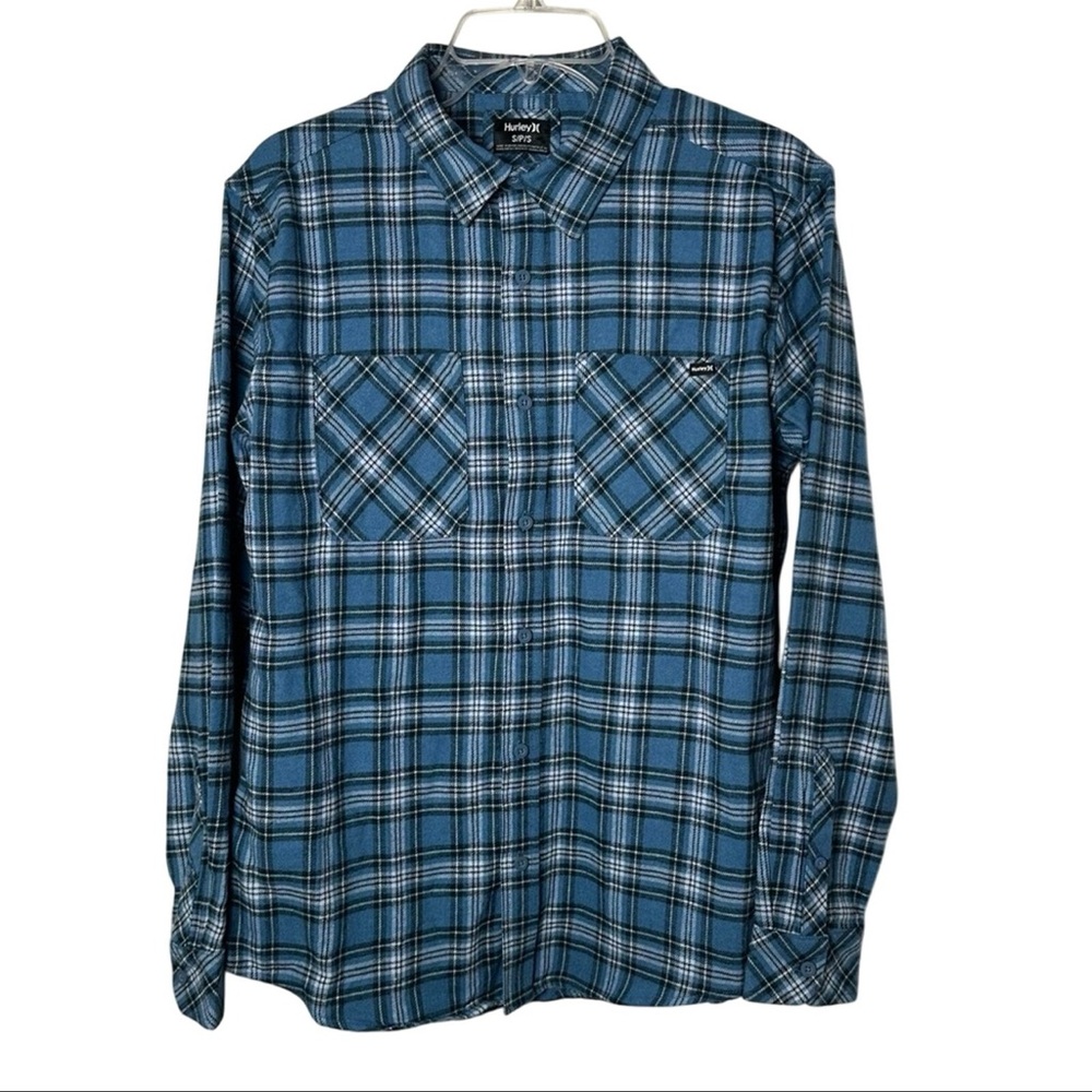 3/$20💥 Hurley Men's Flannel Shirt Button Down Long Sleeve Blue Cotton Blend S‎